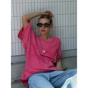 Comfortable Cotton Washed T-shirt Fashion Women O-Neck Oversized Solid Short Sleeve Street Hip Hop Female Clothes Casual Tops