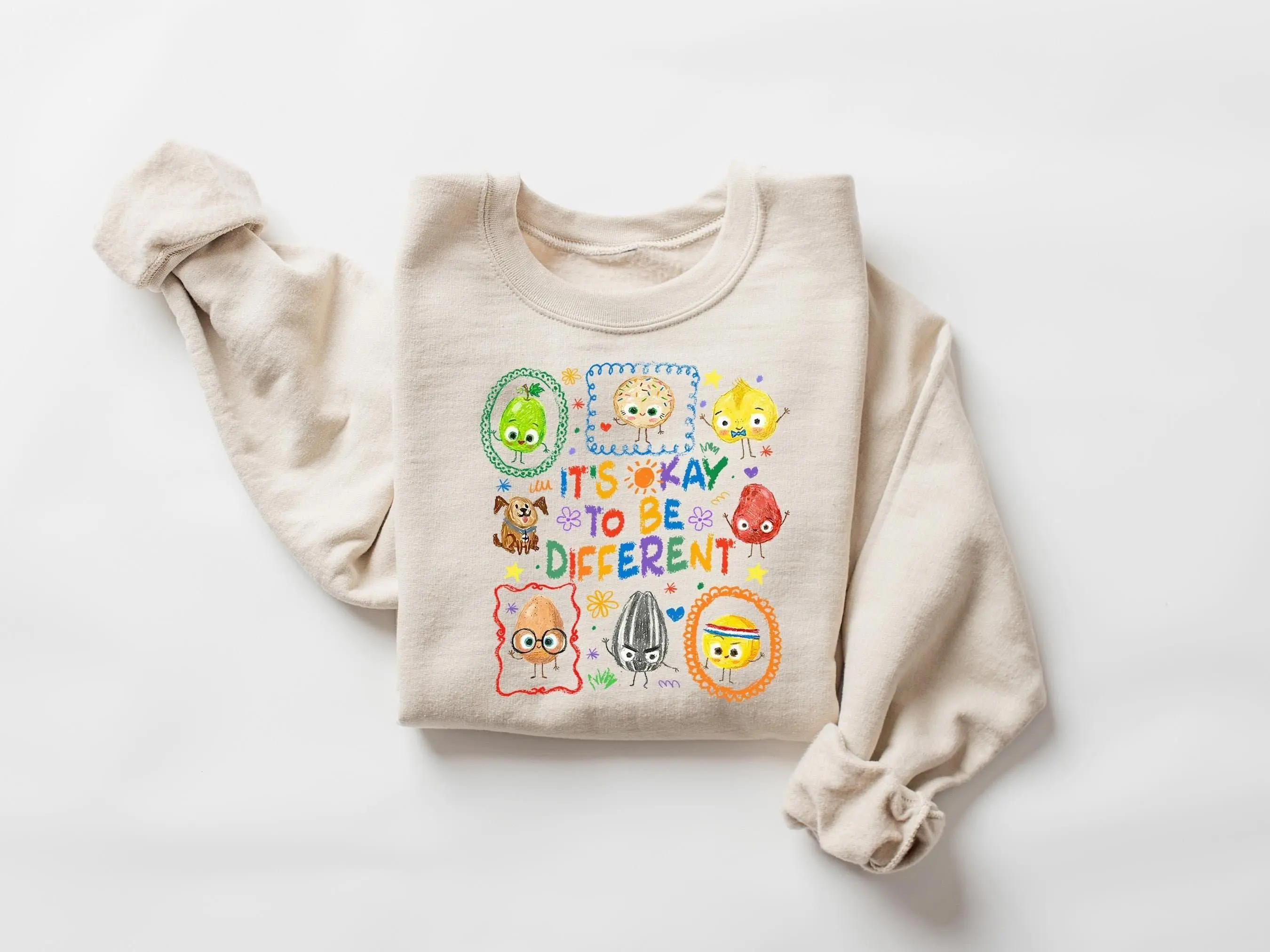 Teacher T-shirt and Sweatshirt - Autism Awareness Inclusive Cartoon Fruit Style, Positive Message Gift, It's Okay To Be Different