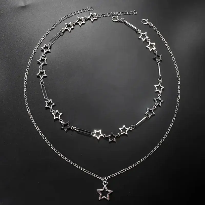 Double Chain Star Necklace, Fashion Jewelry for Layered Look Accessory