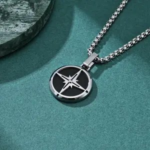 Stellar Glint Original Trendy Brand Compass Design Men's Fashion Necklace Personality Hip Hop Punk Style Jewelry Gift recovery  gifts for  my  son ashes  keepsake valentines gifts for gf men's jewelry non tarnish jewelry