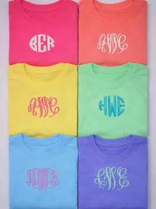 Embroidered Monogram T-Shirts: 6 Shirt Colors, 12 Fonts, Your Choice of Thread Color.