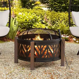 SUNJOY 31 Inch Black Wood Burning Steel Fire Pit with Spark Screen