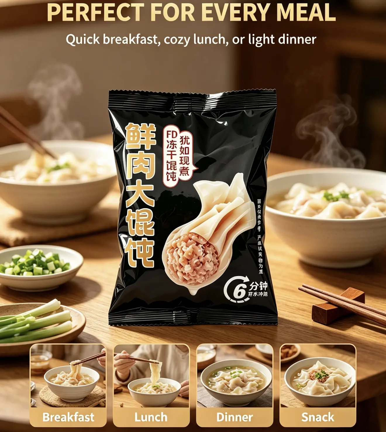 Instant Steamed Fresh Meat Dumplings Mix with Latiaos - 6-Min Prep, Halloween Quick Breakfast, Cozy Lunch Pantry Food