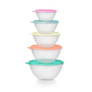 Tupperware Vintage Classic Wonderlier 5 Bowl Set - Solid Color, Leak-Proof Lids, Airtight Seals, Scratch-Resistant Interior, Space-Saving Design - Tableware