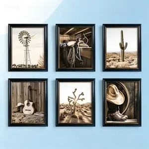 Rustic Western Bathroom Art - 11x14 Boho Cowboy Print - Farmhouse Decor for Men Women - Old West Ranch Room Poster - Cactus Windmill Picture Wall Art - White Frame Ready Southern Home Decor