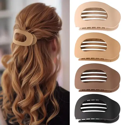 Women's 4-Piece Minimalist Solid-Color Acrylic Oval Flat Hair Claw Clips - Strong Grip for Thick/Fine Hair, Matte Chic Lowglare Finish, Elegant Wrinkle-Free, Ideal for Casual Wear, Beach Outings, Birthday Gifting, Boosts Business & Hairstyle Engagement