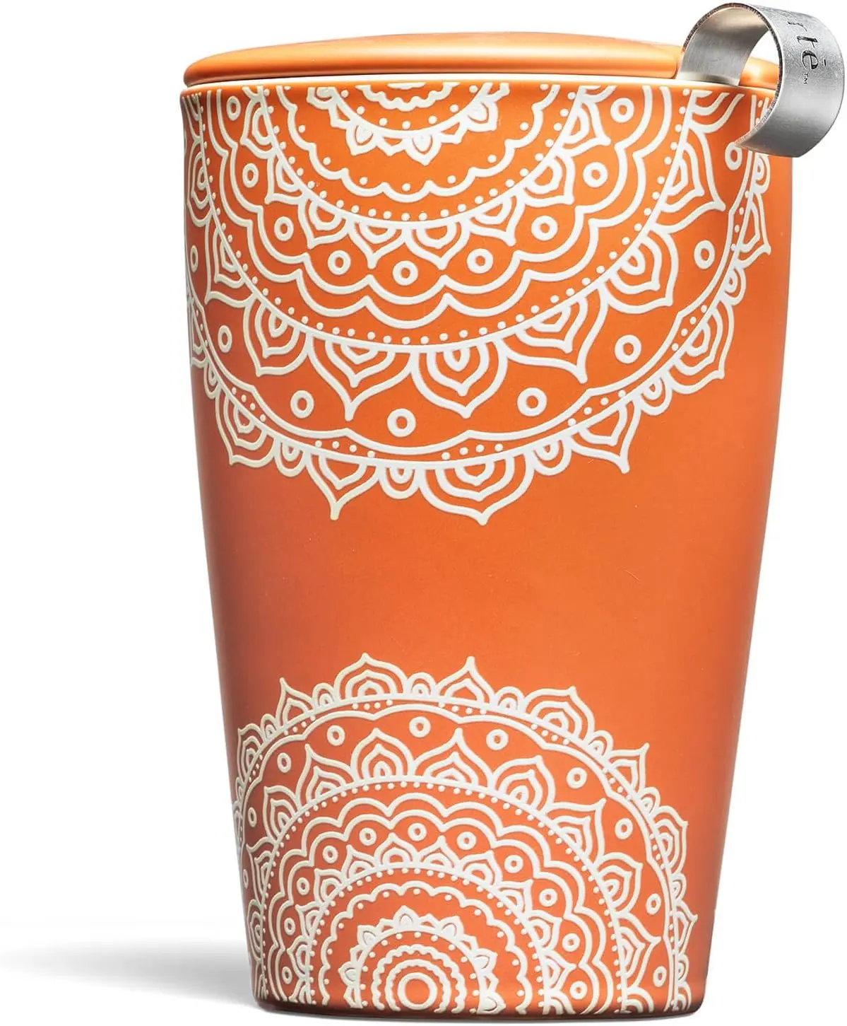 Insulated Chakra Double-Walled Ceramic Tumbler - 12 oz Reusable Kati Cup with Removable Stainless Steel Strainer Infuser Basket, Washable Lid, Dishwasher & Microwave Safe for Loose Leaf Steeping, Tea