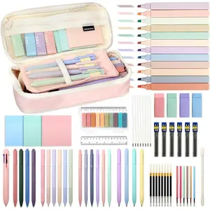 72 count Pencil Case with Supplies, Aesthetic School Supplies, 12 Highlighters, Colored & Black Ink Gel Pens, 6 Mechanical Pencils Set, Essentials Stationary Set,