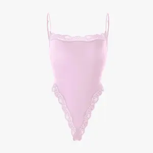 lunaclo Lace Series Women's Spaghetti Strap Lace Trim Breathable Quick-Drying Flexible Bodysuit, Chic Lightweight High Stretch Playsuit, Seamless Basic Skin-Friendly Nightdress Womenswear