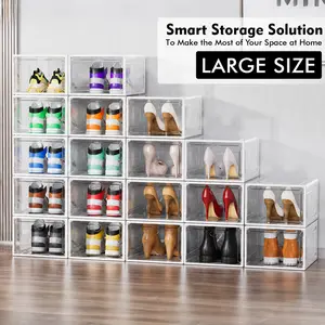 7CODE Thicken & Sturdy 24 Pack Stackable Shoe Organizer White Plastic Storage Box for Sport Sneaker Display Upgraded Sturdy Shoe Container Room Set