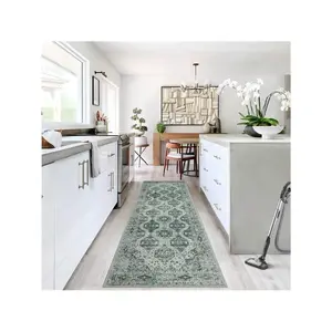 Green-9*12 feet Vintage Rug Irregular Medallion Area Rug Ultra-Thin Non Slip Floral Print Indoor Mat For Living Room Dining Room Bedroom Farmhouse