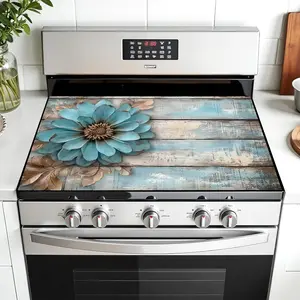 Blue Flower Design Non-Slip Rubber Grill Mat, Stove Panel Protector, Perfect for Home Kitchen Decor, Multi-Purpose Stove Cover