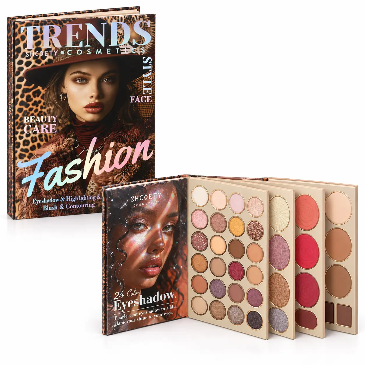 Book-style all-in-one eyeshadow palette, portable high-color makeup set with multiple shades for eyeshadow, blush, highlighter, and lip color Matte Powder
