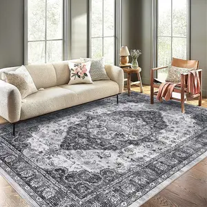 Washable Area Rug Vintage Soft Indoor Carpet Low Pile Printed Carpet Foldable Indoor Carpet for Living Room Bedroom Kitchen Dining Room Office