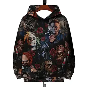 Nightmare Horror Themed Hoodie, Scary Icon Claw Mark Print Long-Sleeve, Street Dark Style Casual Jacket