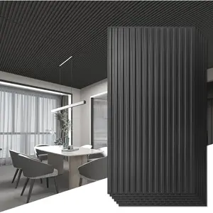 6-Pack Slat Design  Wall Panels for Interior Wall Decor, 2x4 FT PVC Decorative Drop Ceiling Tiles - Black