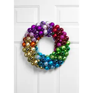 15" Rainbow Colors Christmas Ball Wreath