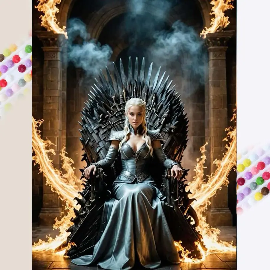 1 DIY Diamond Painting Set, 5D Diamond Art Set, Diamond Art Kit, DIY Decoration, Iron Throne, Flames, Palace, Full Round Drill, Mosaic, Diamond Art, DIY Art Home Decor, Suitable for Christmas, Handicraft