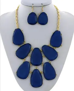 Blue and Gold Block Necklace Set