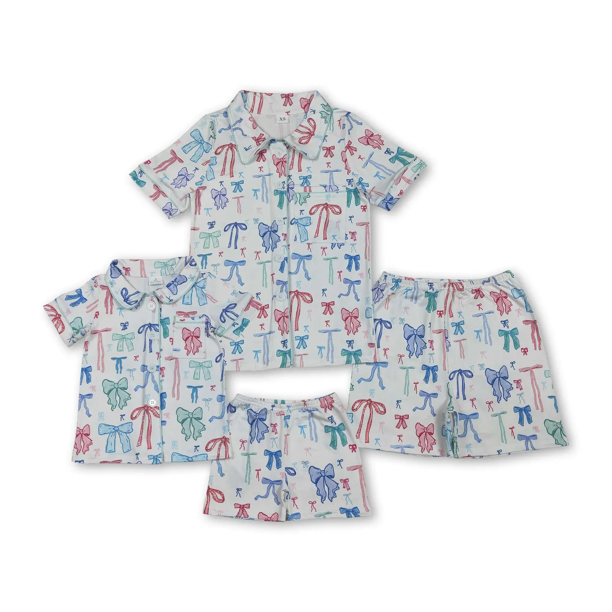 Leopard Print Pajama Set for Girls Ages 3-8T, 2-Piece Short Sleeve Cotton Blend Summer Sleepwear with Pockets & Bow, Girly Pajama Sets, Child Size Pajama Sets