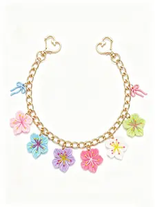 Bag Chains Colorful Cherry Blossom & Heart Chain Bag Charm Macaron Color Palette Double Heart Lobster Clasp Design Forest-Inspired Sweet & Girly Style Gentle & Versatile Style Suitable For Commuting, Outings, And Dates
