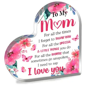 Heart Shaped Acrylic Ornament, Flower Pattern Desktop Decoration, Gift for Mom, Home Decor, Room Decor, Gift for Her, Signs, Heart Plaque,Gifts For Women