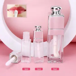 Transparent Lip Gloss Bottles 8ML/3ML, Mini Square Lip Oil Containers Vial, Travel Essential Lightweight Refillable Makeup Storage for Lipstick and Cosmetics