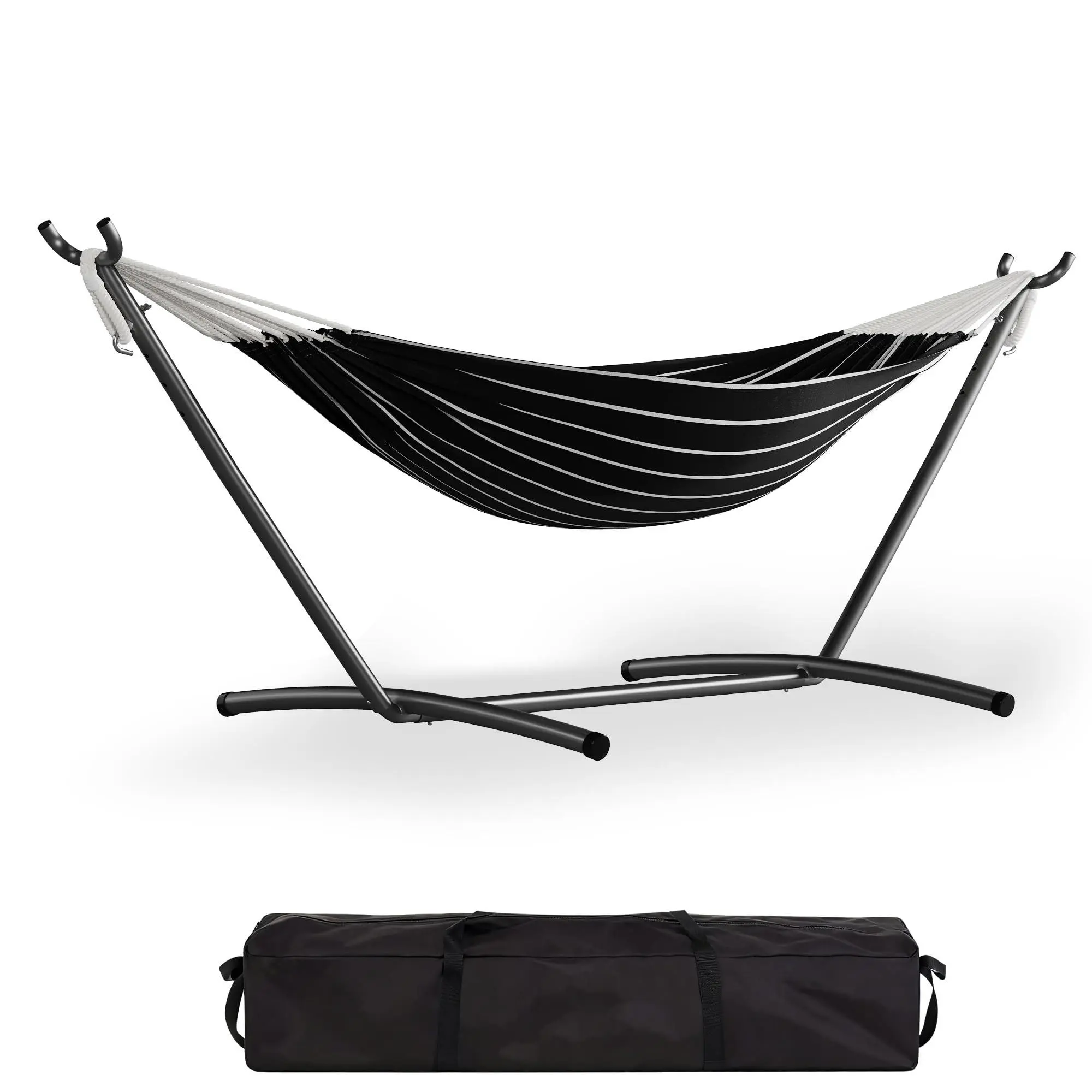 Double Hammock with Foldable Steel Stand and Carry Bag – Indoor/Outdoor Standing Hammock, 450 LBS Capacity, for Garden, Camping, Beach (Onyx)