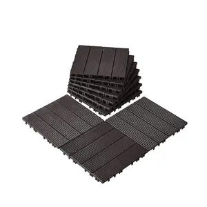 VEVOR 36 sq. ft Plastic Interlocking Deck Tiles, 36 Pack, 12x12 Waterproof Non - Slip Outdoor Flooring All Weather Use, Patio Floor Decking Tiles for Porch Poolside Balcony Backyard, Dark Brown