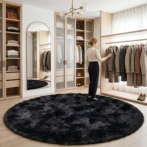 COLLA Round Area Rug for Living Room Bedroom, Black Super Soft Fluffy Shaggy Non-Slip Carpets, Aesthetic Home Decor