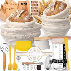 Sourdough Bread Baking Kit for Batch Baking, 6 Set 5" & 9" Banneton Baskets with Liners, 24 oz Starter Jar, Dough Whisk, Lame,  Sling Mat, and Artisan Bread Tools