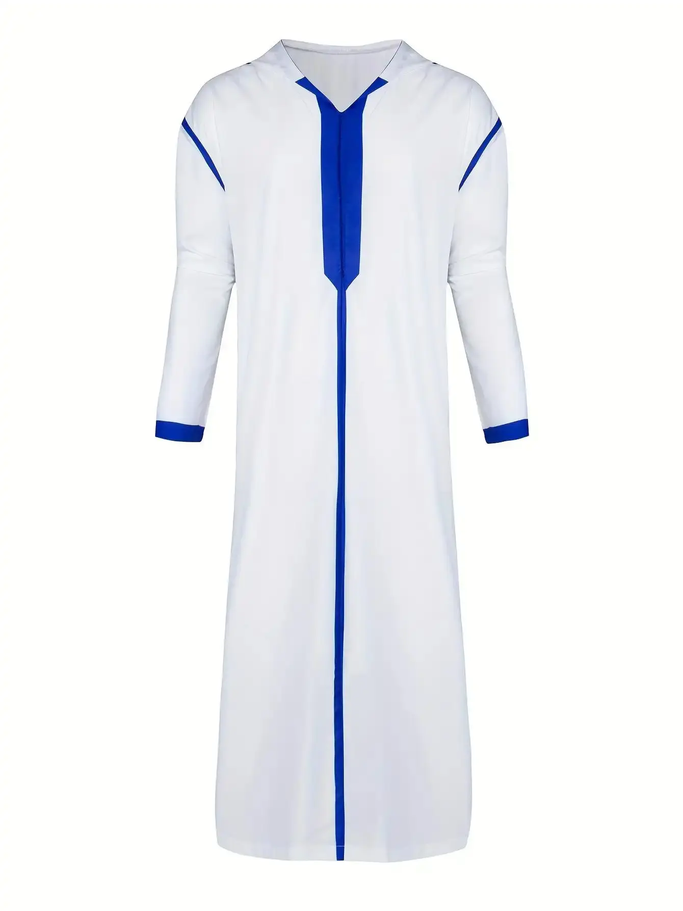 Men's Loose Moroccan Thobe – White Hooded Djellaba with Stripe, Long Sleeve Islamic Robe for Ramadan &, Breathable, RelaxedStyle, ModernStyle, ComfortableFit, EssentialBasics, UrbanStyle, Lightweight, AllDayComfort