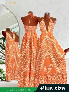 【Plus Size】 Floral Print Dress, Boho Sleeveless A Line Dress for Beach Holiday Vacation, Women's Clothes for Summer