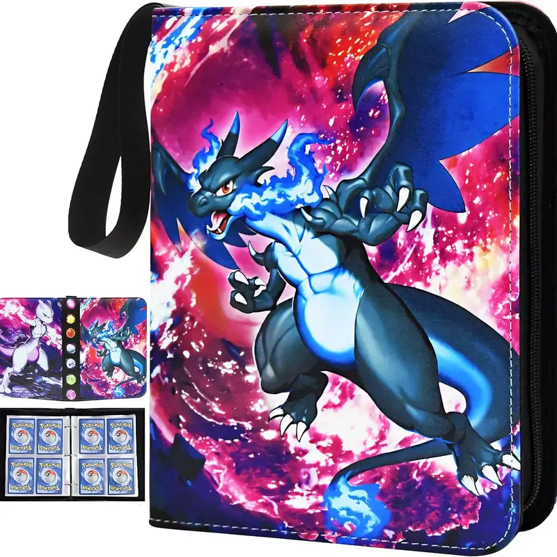 Toson Charizard Mewtwo Trading Card Binder Holder Case Album Book - 50 Sheets - Holds up to 400 Cards for Pokemon with Rod Sleeves and Durable Protection
