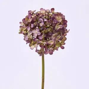 Dried Look Purple Eggplant Hydrangea Bloom Single Stem Faux Floral Spray  - 18"
