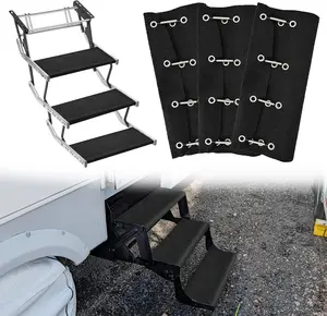 Nilight RV Step Covers 3 Pack 20 inch, Fits 8-10" Deep Camper Steps Adjustable Wrap Around RV Step Rug with Spring Works on Electrical & Manual RV Stairs Carpet for Camper Trailers Steps Outside,Black