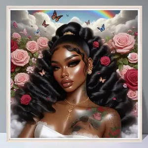 African Pattern 5D DIY Diamond Arts Colorful Painting Kit without Frame, Tool Kits Full Round Diamond Paint Flower Home Decor