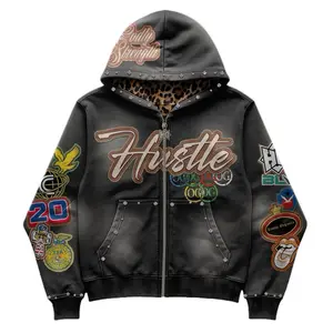 Hustler Up 10,000 Points Collection Hooded Jacket with Embroidered Logos and Zipper Closure