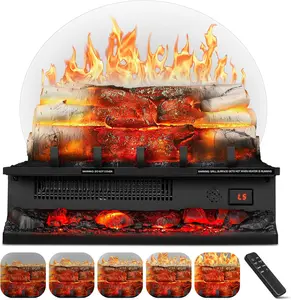 R.W.FLAME Electric Fireplace Log Heater,Remote Control, Adjustable Flame Brightness, Realistic Ember Bed, Overheat Protection, For Home and Office, 750W/1500W