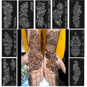 Henna Stencils 9 Sheet Henna Tattoo Kit, Reusable Henna Stickers for Hand Forearm Indian Arabian Self Adhesive Tattoo Templates