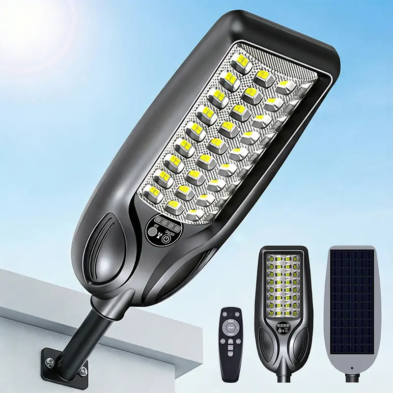 Solar Street Lights Outdoor 3 Modes Adjustable LED Motion Sensor Security Wall Lamp IP65 Waterproof Remote Control Flood Light Wall Mount 3 Lighting Colors Free Switching for Garden Yard Pathway Pond