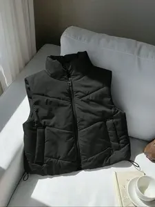 Women's Stand Collar Vest Jacket, Winter Fashion Thick Woven Fabric, Classic Fitted Style, Perfect for Autumn & Winter Seasons