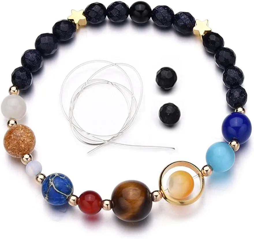 Women Stone Bead Charm Bracelet Universe Galaxy the Eight Planets Nine Planets in the Solar System Guardian Star Bracelets