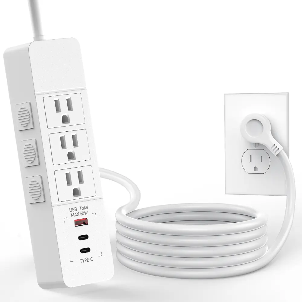 Power Strip with USB-C Fast Charging, 6FT 6-in-1 Surge Protector with 3 AC Outlets and Individual Switches, Flat Plug Extension Cord for Home, Office, and Travel