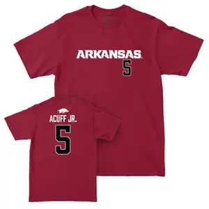 Arkansas Razorbacks Acuff Jr #5 Jersey Style Graphic T-Shirt, Double Side Basketball Tee for Fans Game Day and Tournament Season