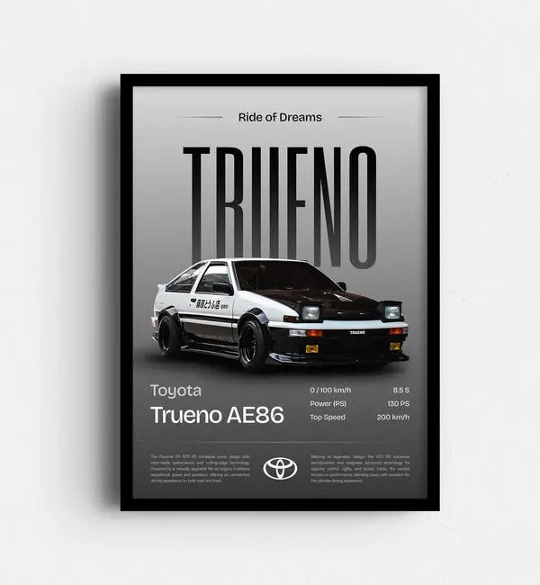 Initial D Trueno AE86 Poster, JDM Car Wall Art, Toyota AE86 Print, Japanese Drift Car Decor, Retro Anime Racing Artwork for Garage or Office
