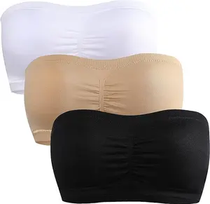 Padded Bandeau Top for Women, Strapless Layering Tube Top Bra Seamless Removable Cups