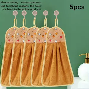 5 pieces of coral fleece kitchen hand towels, hanging absorbent coral fleece dishcloths, thick bathroom hand towels, cleaning cloths, commercial kitchen cleaning supplies, kitchen degreasing towels, commercial dishcloths, cleaning supplies