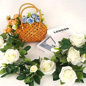 2 Pairs Artificial White Rose Vines - Lifelike Trailing Flowers with Green Leaves for Outdoor Wedding Arch, Balcony, Bay Window & Event Decor