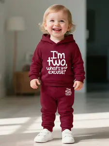 Baby Girls Casual Fashion Two-Piece Set, Baby Clothing, Hooded Sweatshirt with Cartoon Letter Print, Perfect Gift for Babies, All Seasons Wear